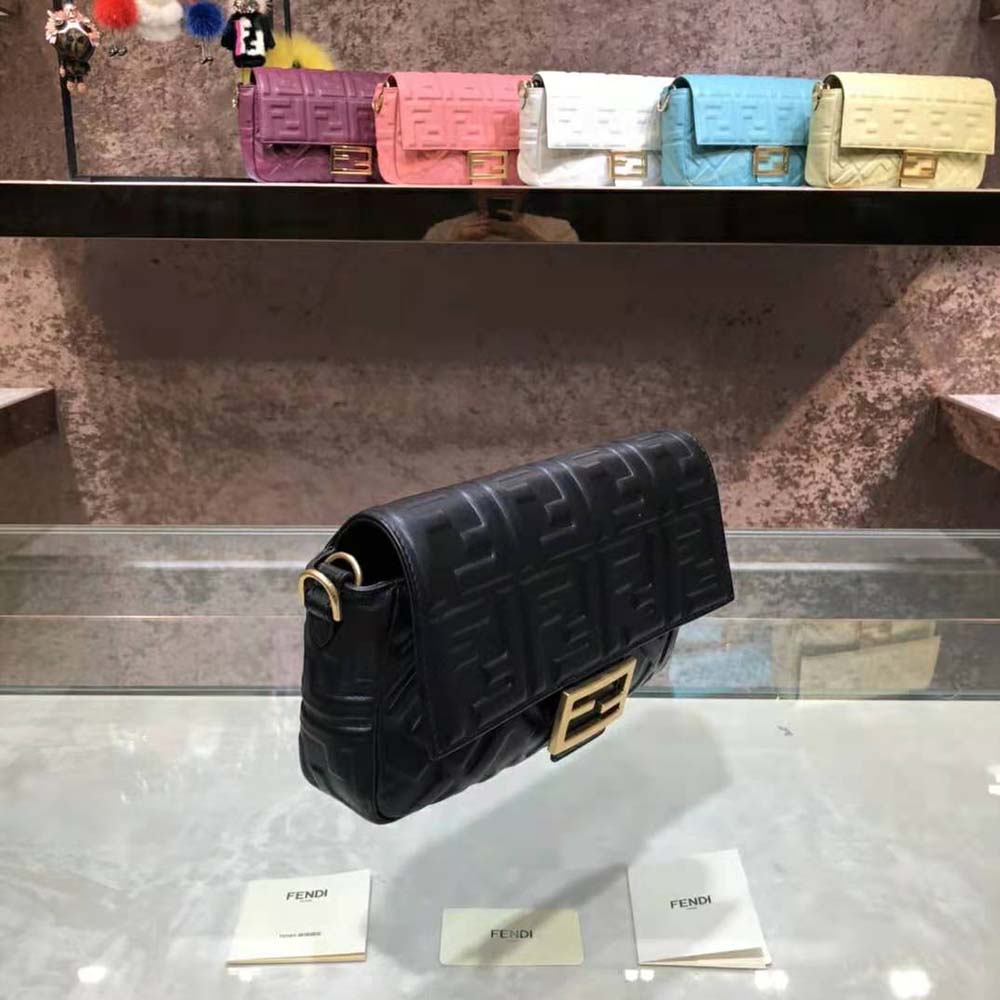 Fendi Women Iconic Medium Baguette Black Leather Bag