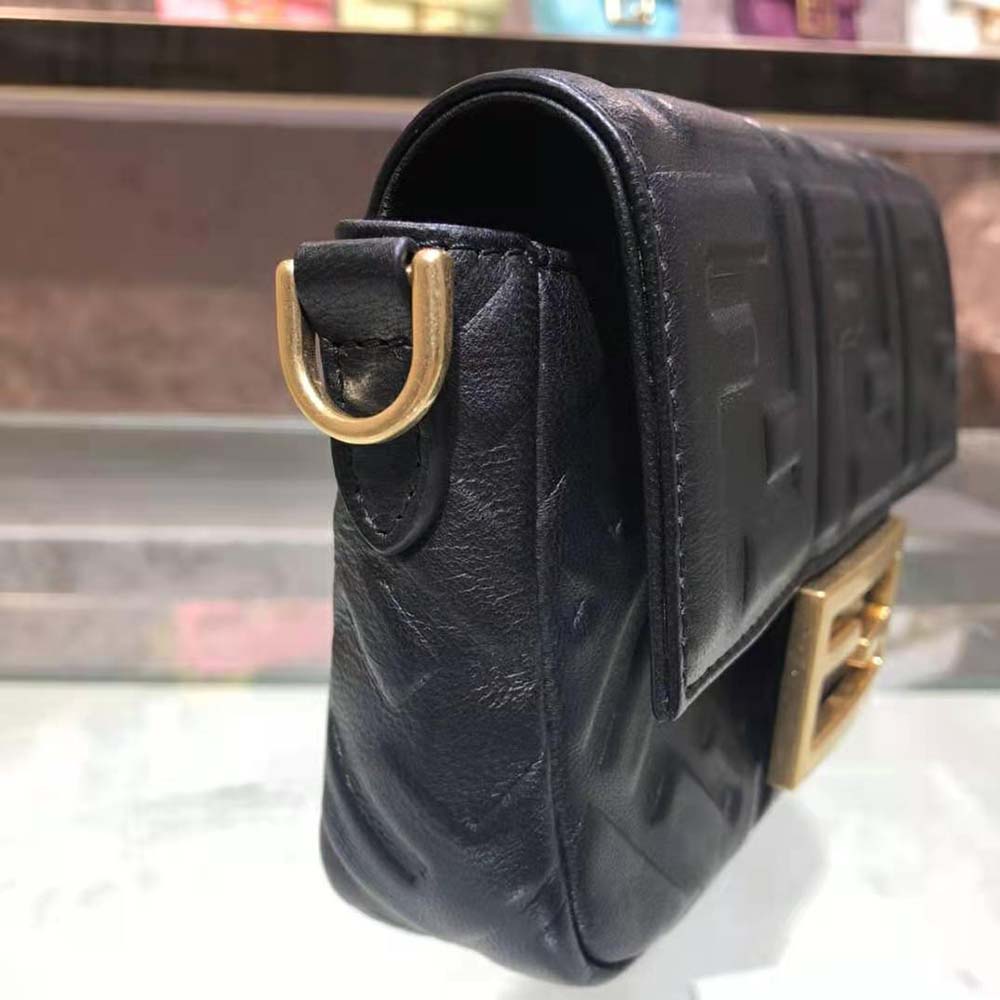 Fendi Women Iconic Mini Baguette Black Leather Bag