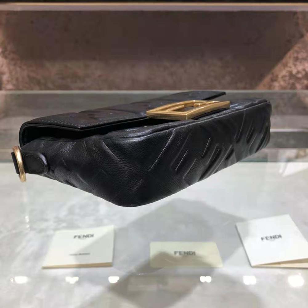 Fendi Women Iconic Mini Baguette Black Leather Bag