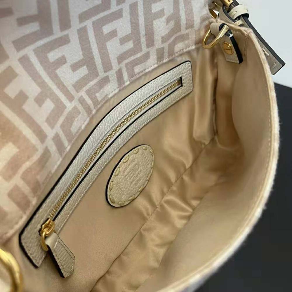 Fendi Women Medium Baguette 1997 Beige FF Wool Bag