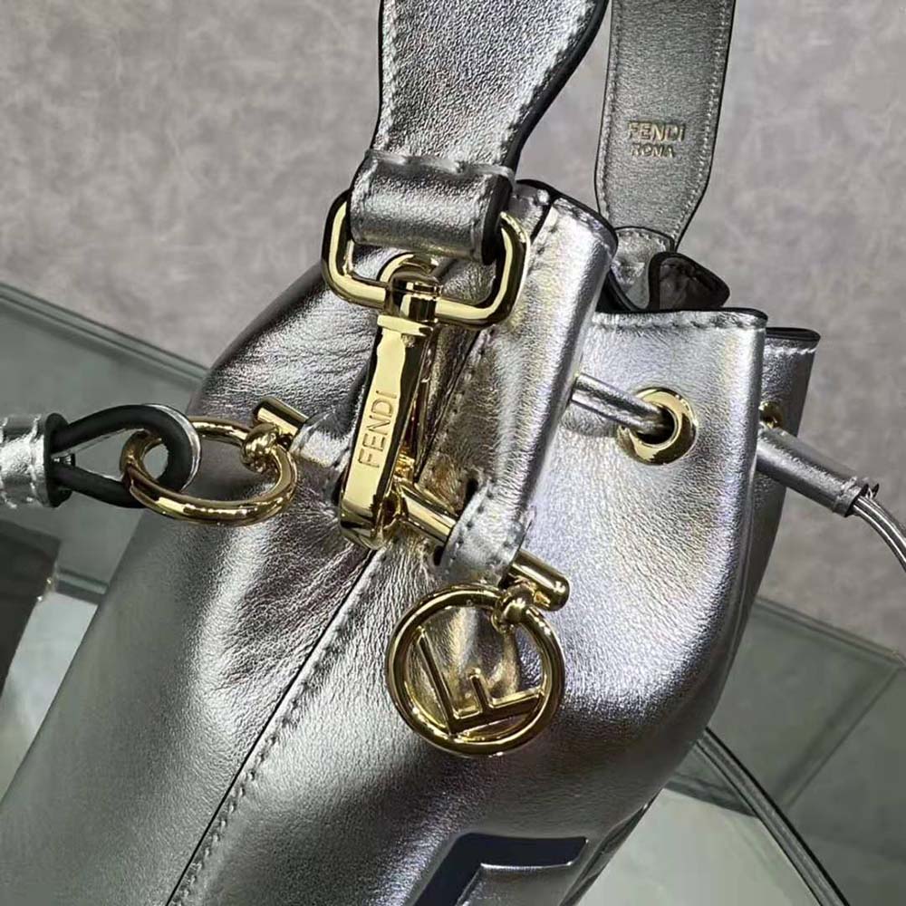 Fendi Women Mon Tresor Silver Laminated Leather Mini Bag