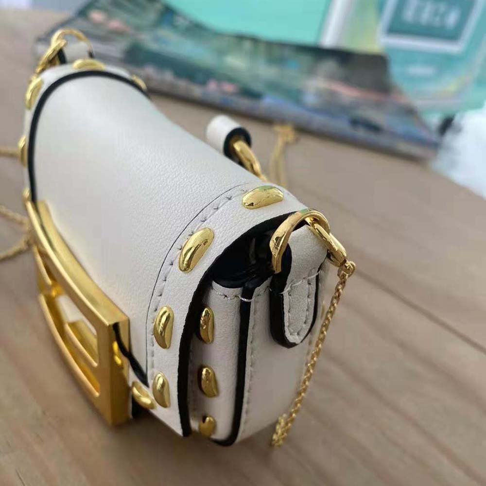 Fendi Women Nano Baguette White Nappa Leather Charm
