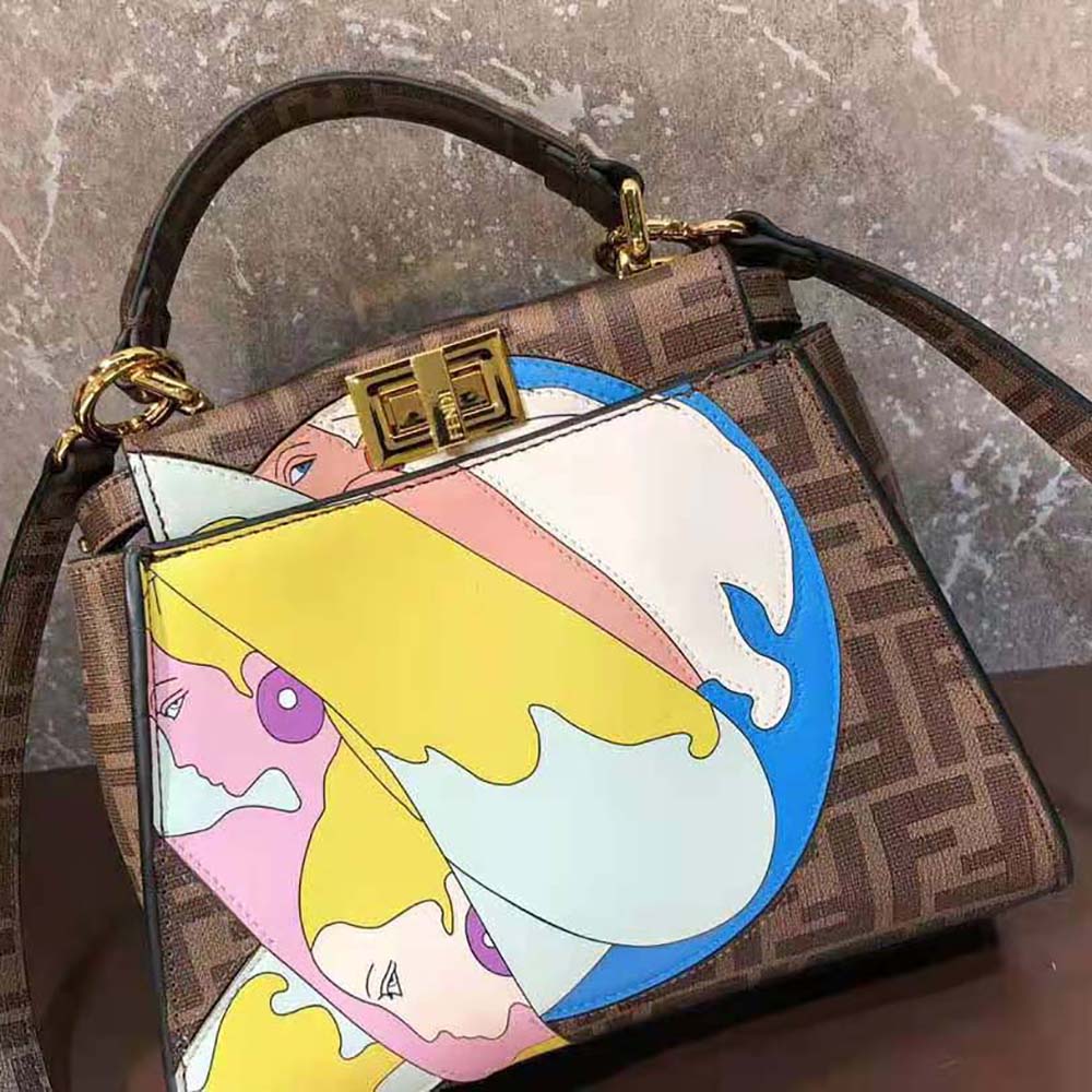 Fendi Women Peekaboo Iconic Mini FF Glazed Fabric Bag with Inlay