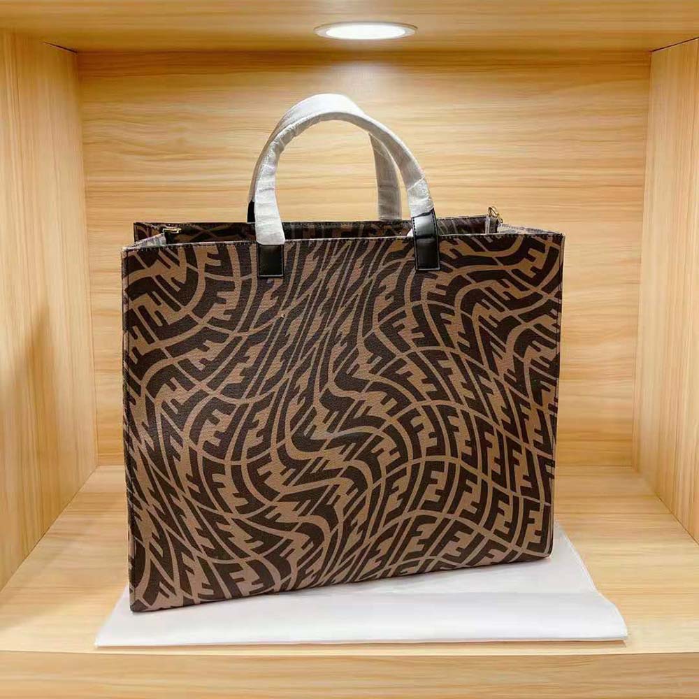 Fendi Unisex Shopper Brown Jacquard FF Vertigo Bag