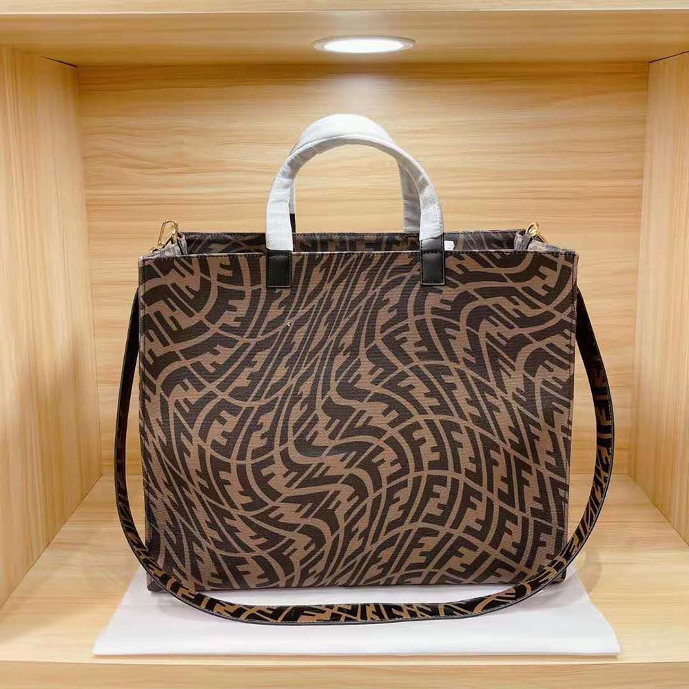 Fendi Unisex Shopper Brown Jacquard FF Vertigo Bag