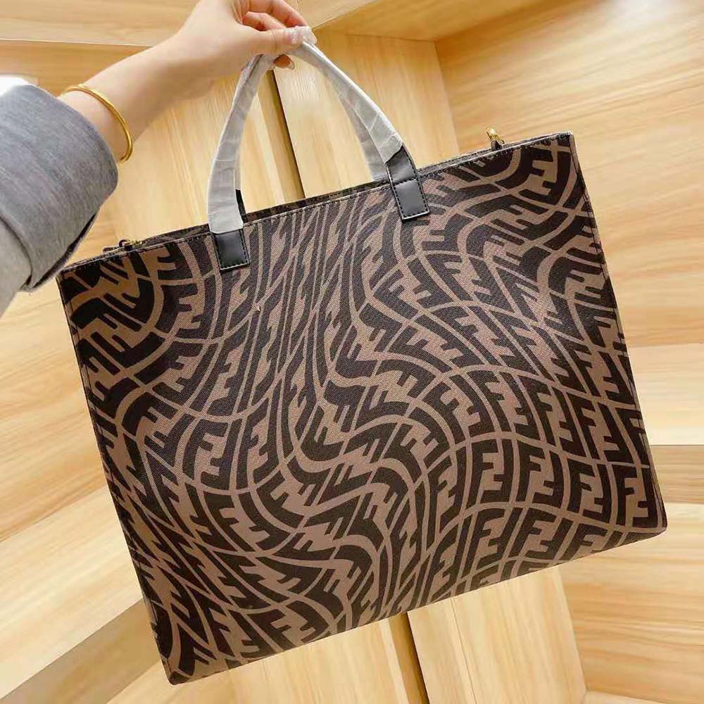 Fendi Unisex Shopper Brown Jacquard FF Vertigo Bag