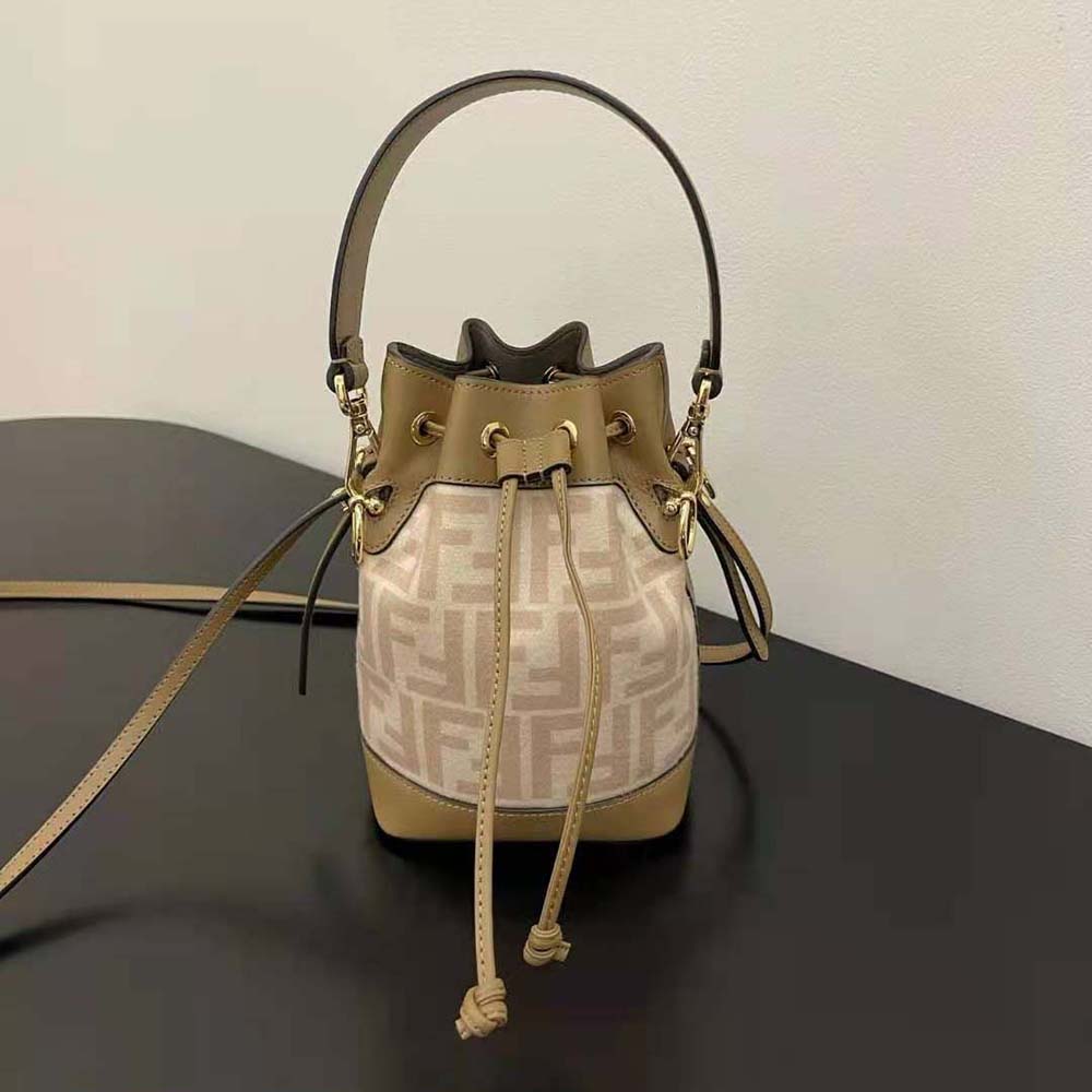Fendi Women Small Mon Tresor FF Beige Wool Mini-Bag