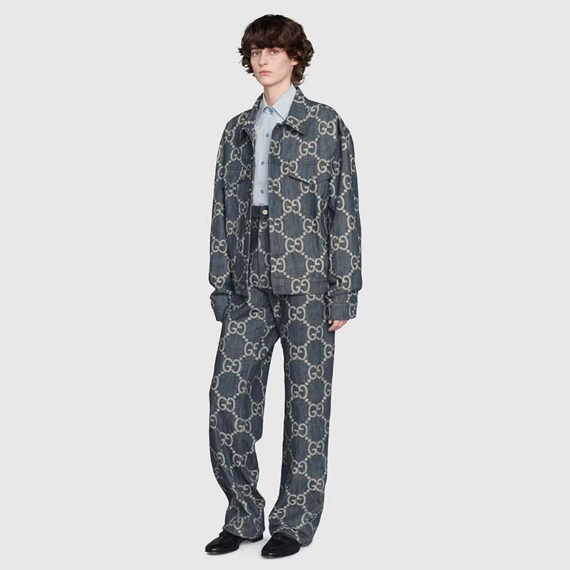 G*u*i gg men pineapple jacket blue ivory jumbo gg jacquard denim