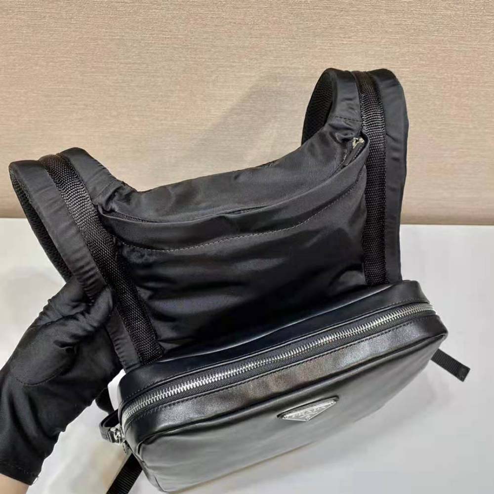 Prada Women Leather Backpack with Hood-Black