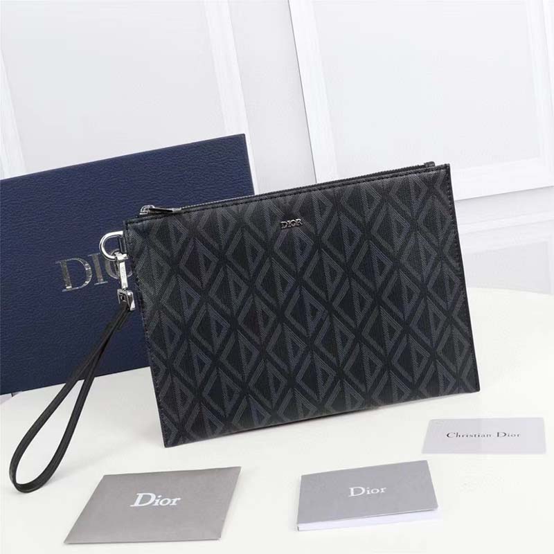dior unisex a5 pouch black cd Di*m*nd canvas smooth calfskin