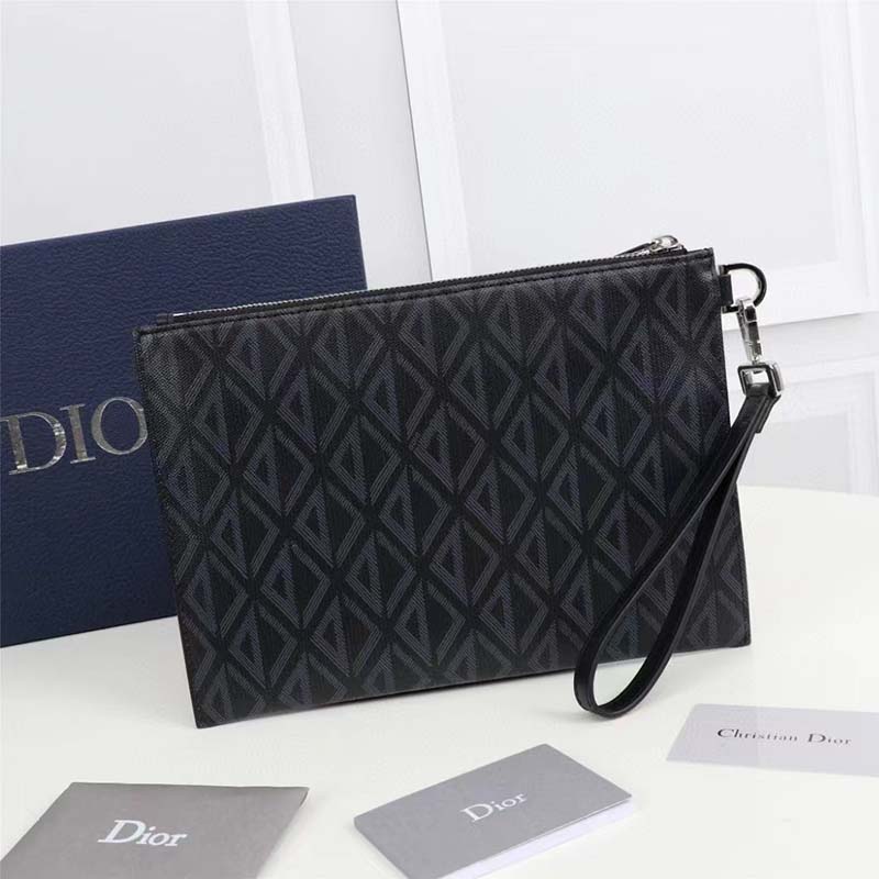 dior unisex a5 pouch black cd Di*m*nd canvas smooth calfskin