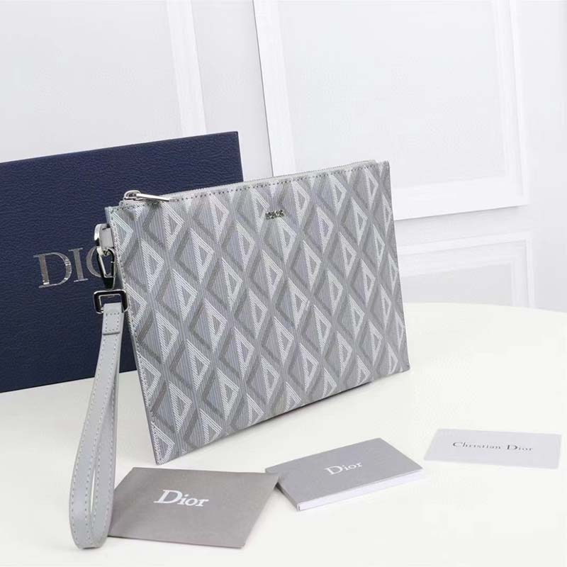 dior unisex a5 pouch gray cd Di*m*nd canvas smooth calfskin