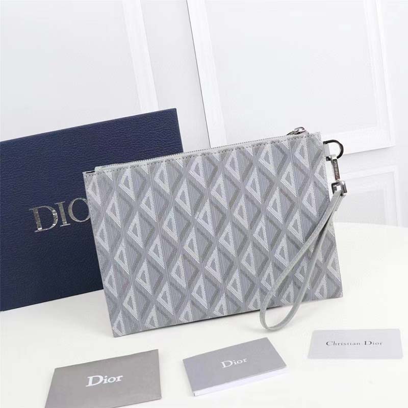 dior unisex a5 pouch gray cd Di*m*nd canvas smooth calfskin