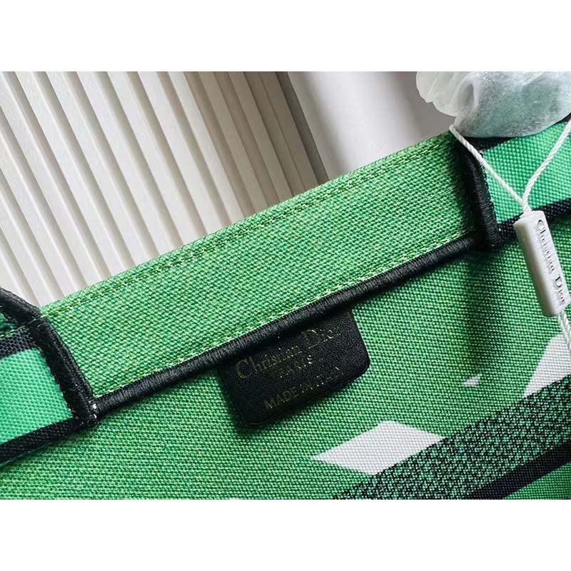 Dior Unisex CD Medium Book Tote Green Orange D-Jungle Pop Embroidery