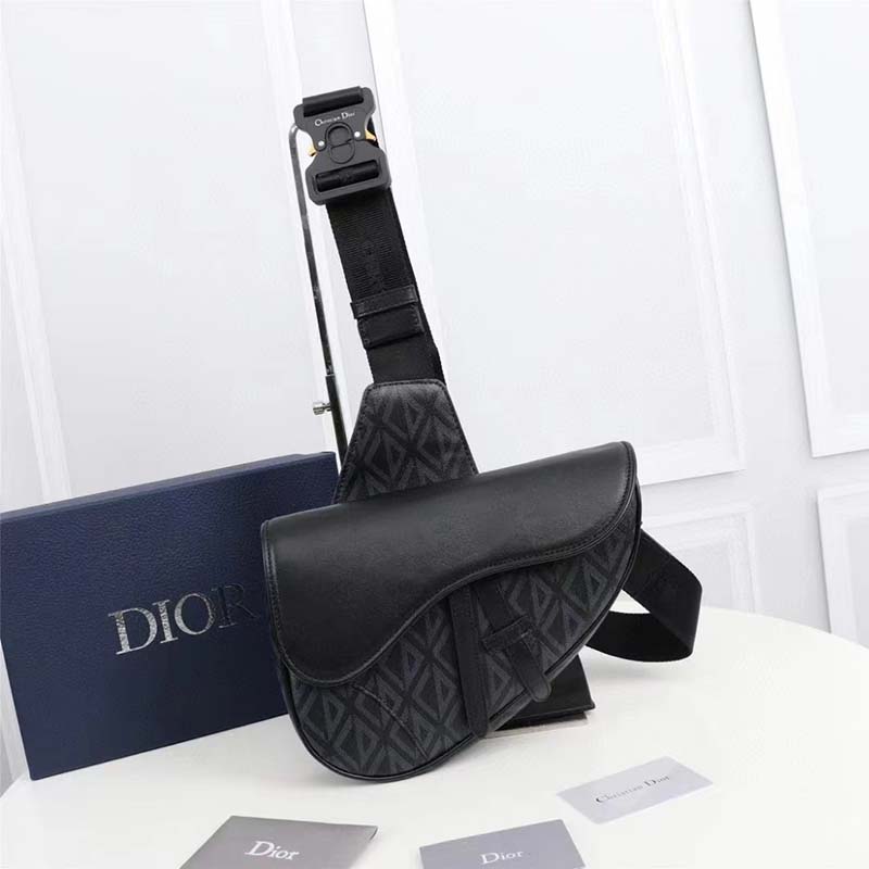dior unisex cd mini saddle bag black cd Di*m*nd canvas smooth calfskin