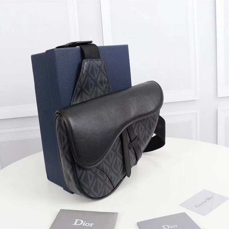 dior unisex cd mini saddle bag black cd Di*m*nd canvas smooth calfskin
