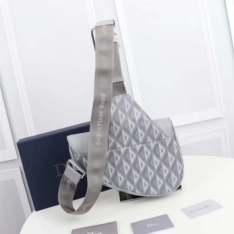 dior unisex cd mini saddle bag gray cd Di*m*nd canvas smooth calfskin