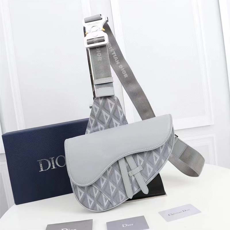 dior unisex cd mini saddle bag gray cd Di*m*nd canvas smooth calfskin