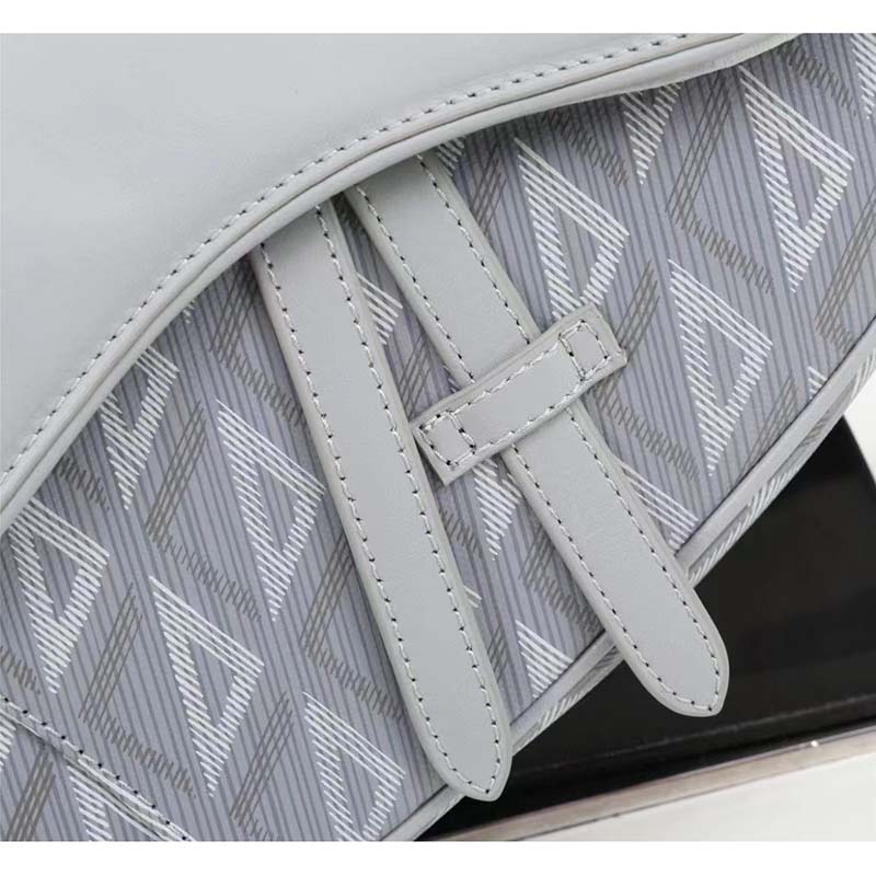 dior unisex cd mini saddle bag gray cd Di*m*nd canvas smooth calfskin