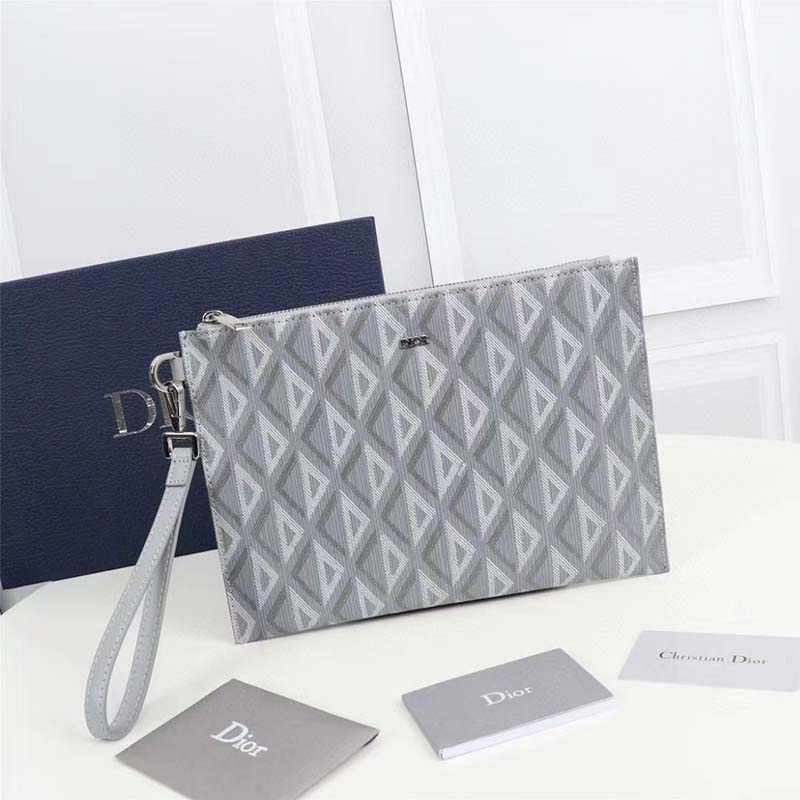 dior unisex cd pouch gray cd Di*m*nd canvas dior signature