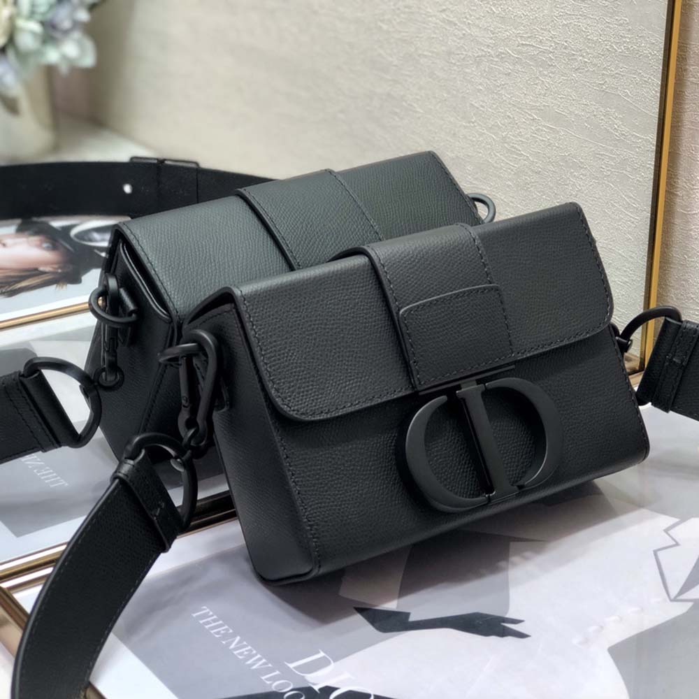 Dior Women 30 Montaigne Box Bag Black Ultramatte Grained Calfskin