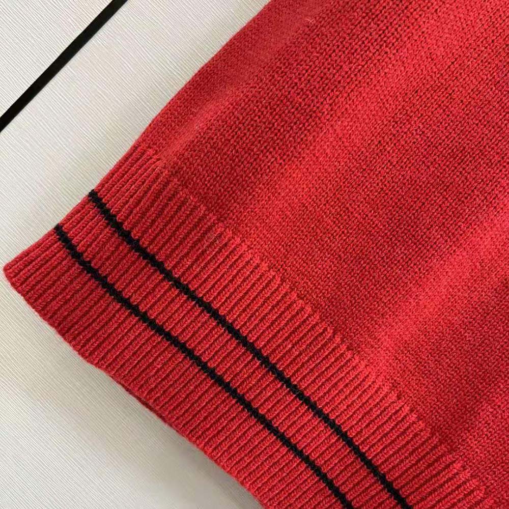 Dior Women Christian Dior Short-Sleeved Sweater Red Cashmere and Wool Knit