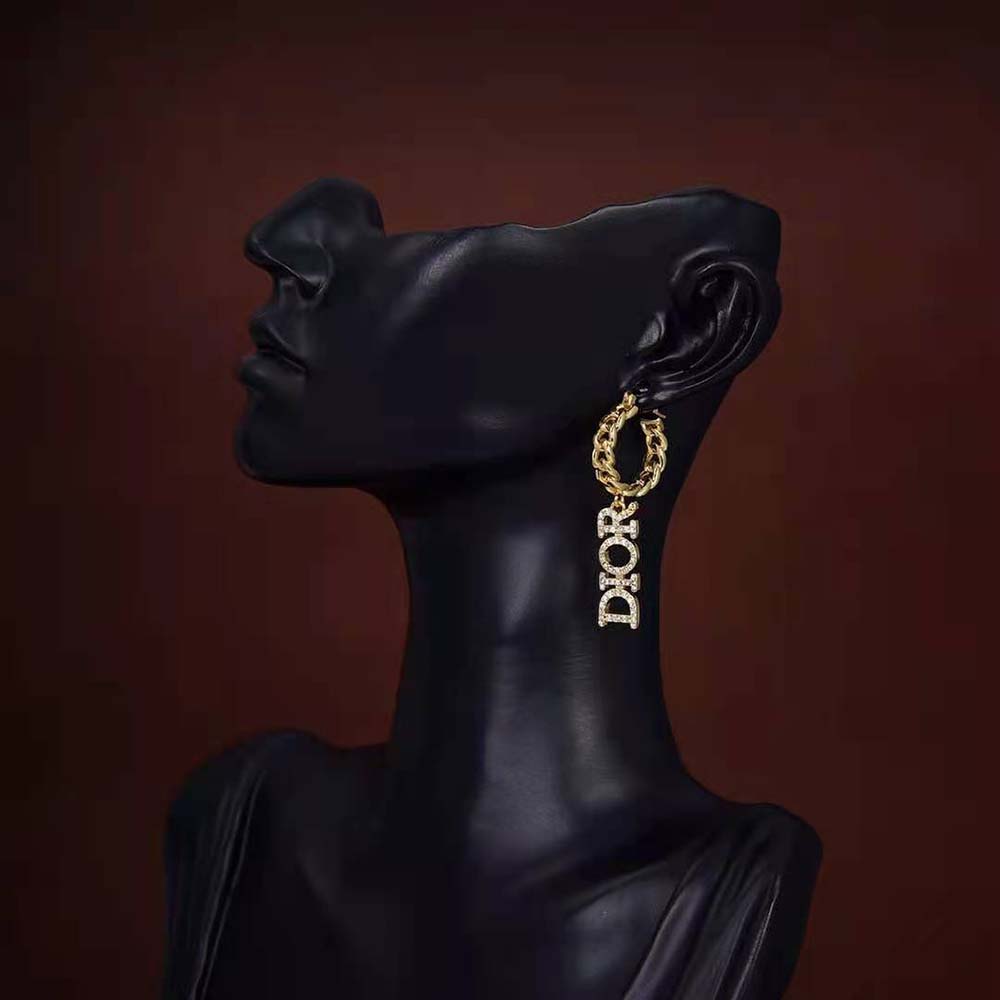 Dior Women Dio(r)evolution Earrings Gold-Finish Metal and White Crystals