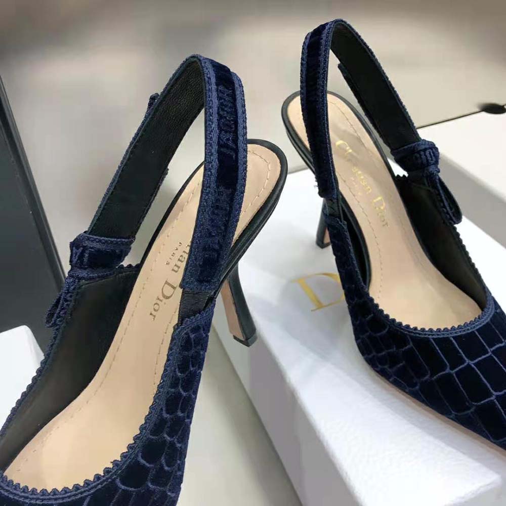 Dior Women J’Adior Slingback Pump Deep Blue Crocodile-Effect Embroidered Velvet