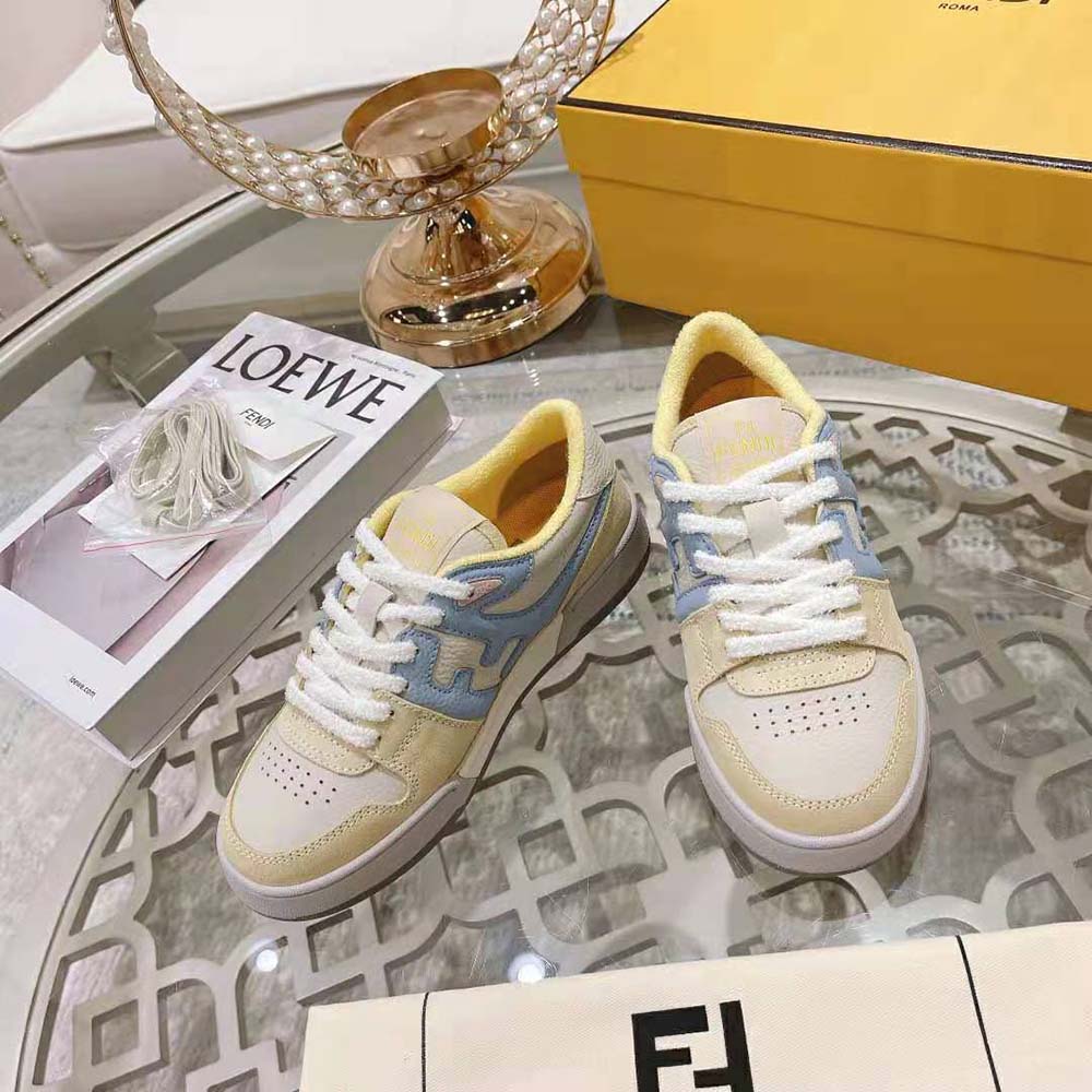 Fendi Unisex Match Yellow Suede Low-Tops