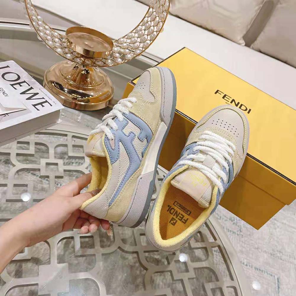Fendi Unisex Match Yellow Suede Low-Tops