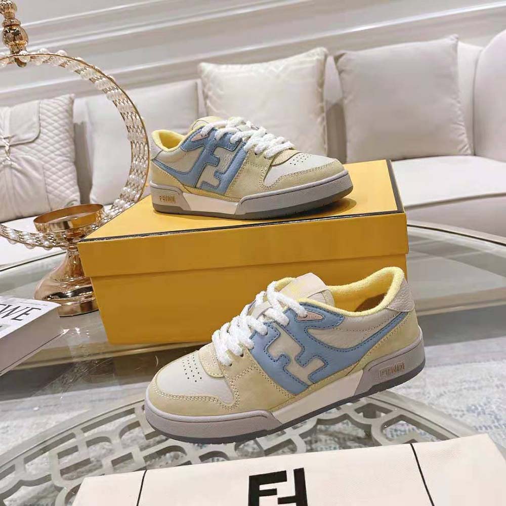 Fendi Unisex Match Yellow Suede Low-Tops