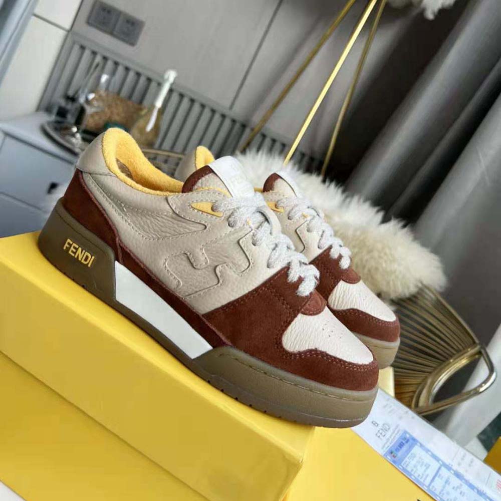 Fendi Unisex Match Beige Suede Low-Tops