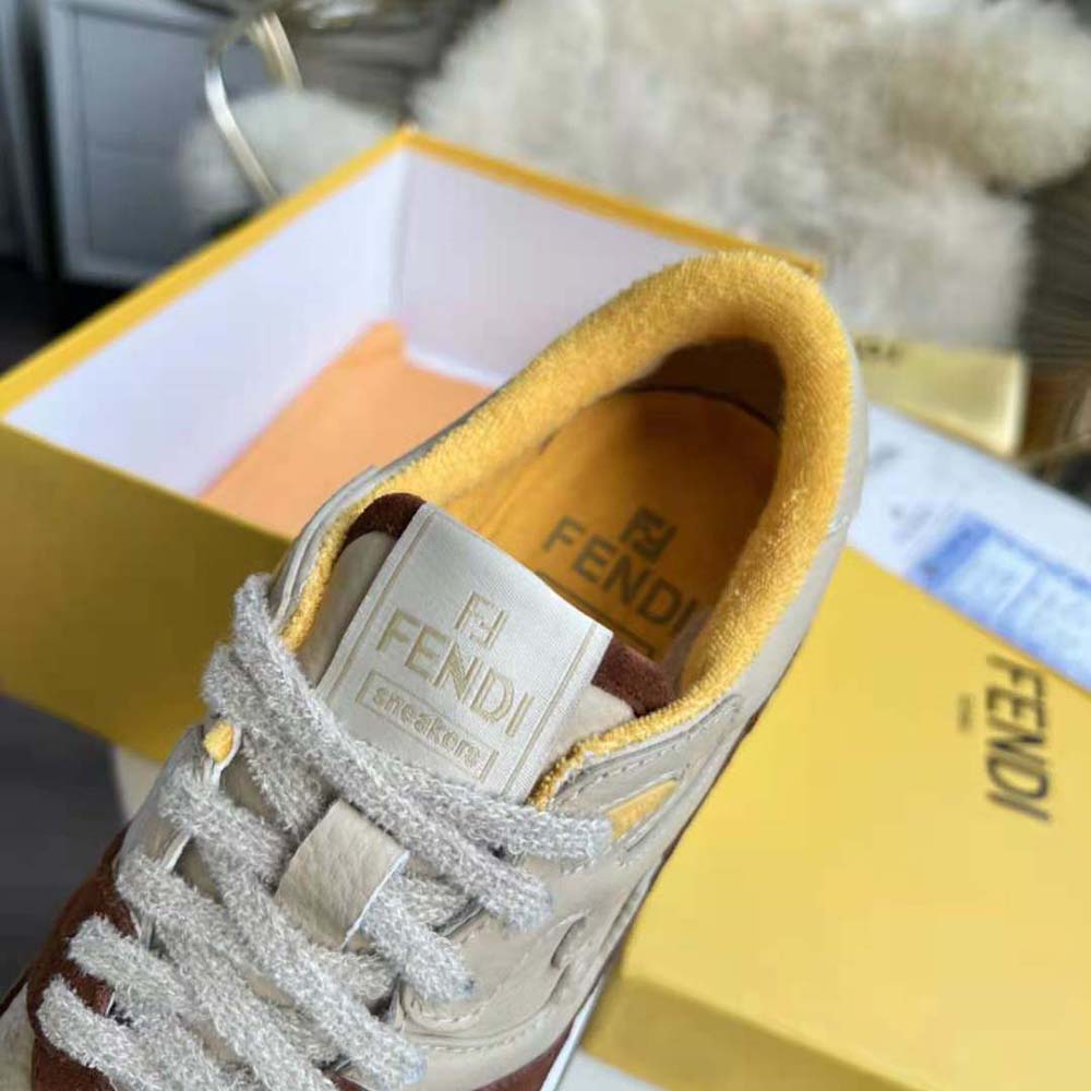 Fendi Unisex Match Beige Suede Low-Tops