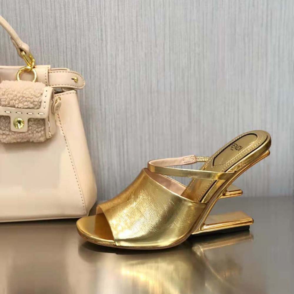 Fendi Women First Gold Nappa Leather High-Heeled Sandals