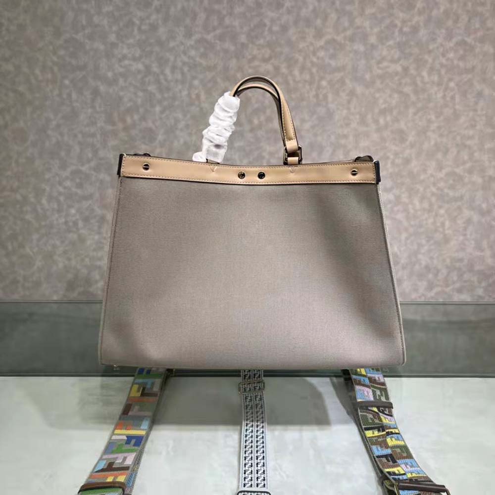 Fendi Women Medium Peekaboo X-Tote Gray Canvas Bag