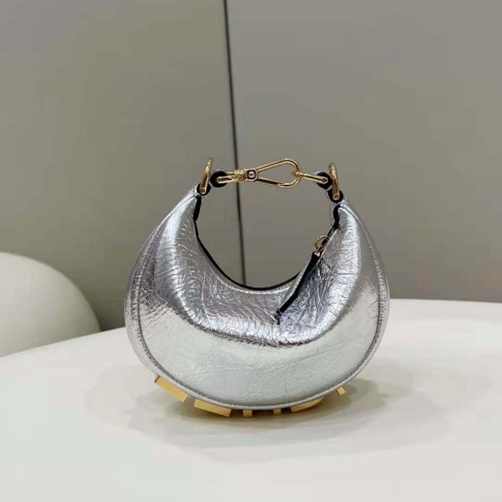 Fendi Women Nano Fendigraphy Silver Leather Charm