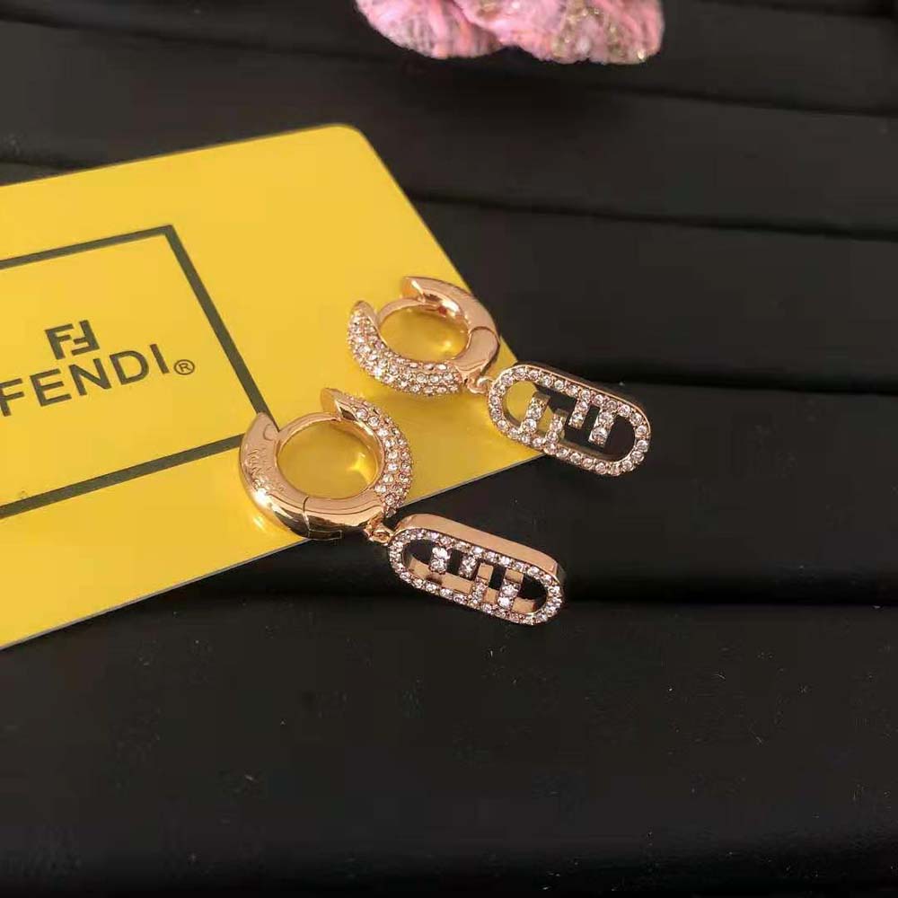 Fendi Women O Lock Earrings Gold-Colored Earrings in Bronze and Zircon
