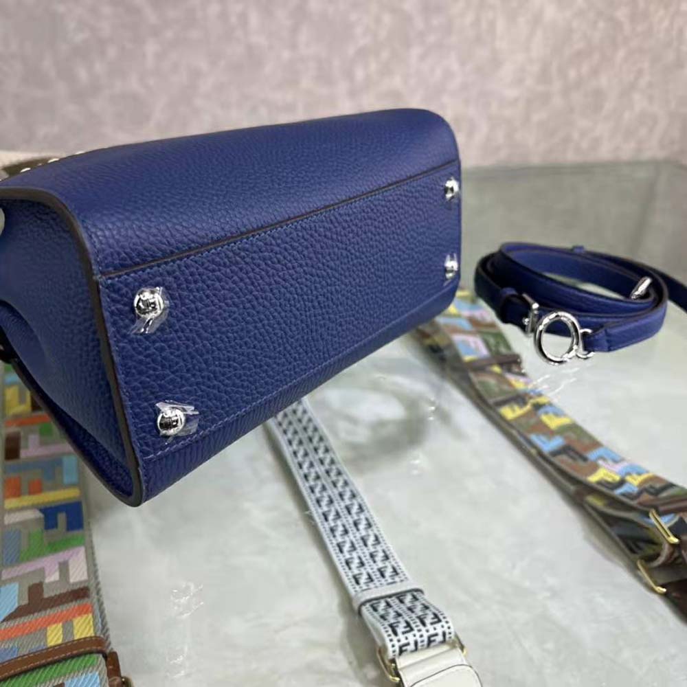 Fendi Women Peekaboo Iconic Mini Full Grain Leather Bag-Navy