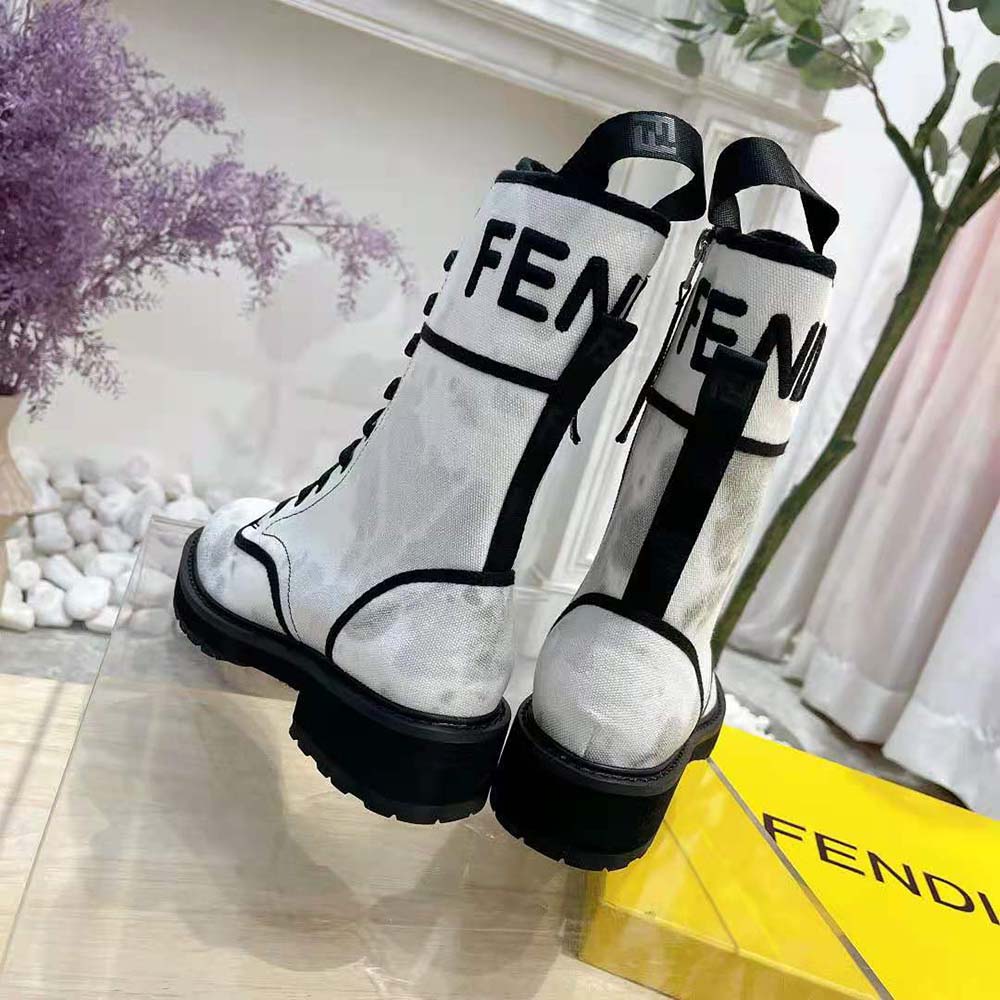 Fendi Women Signature Gray Canvas Biker Boots