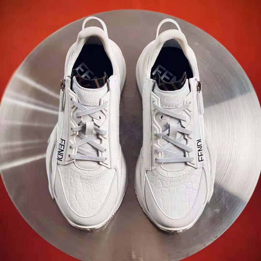 Fendi Men Sneakers White Caiman Low-Tops