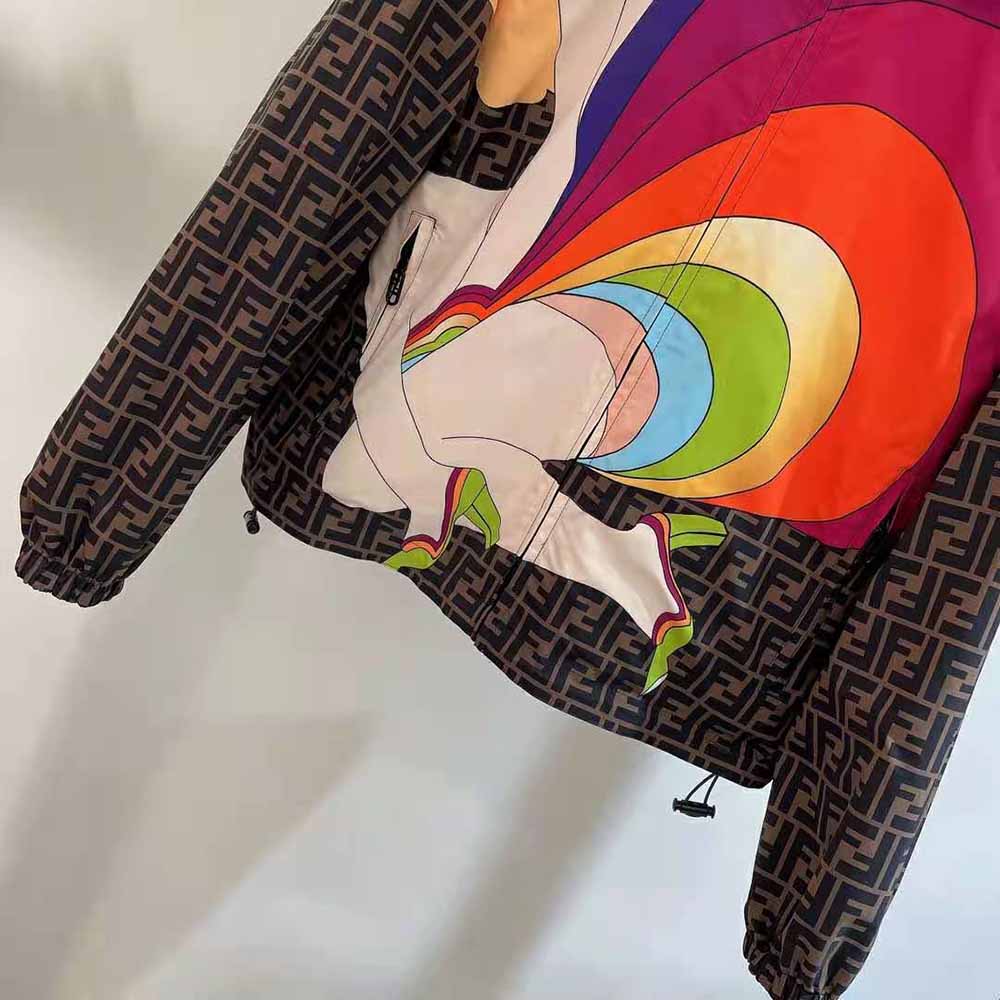 Fendi Women Windbreaker Multicolor Nylon Jacket-Brown