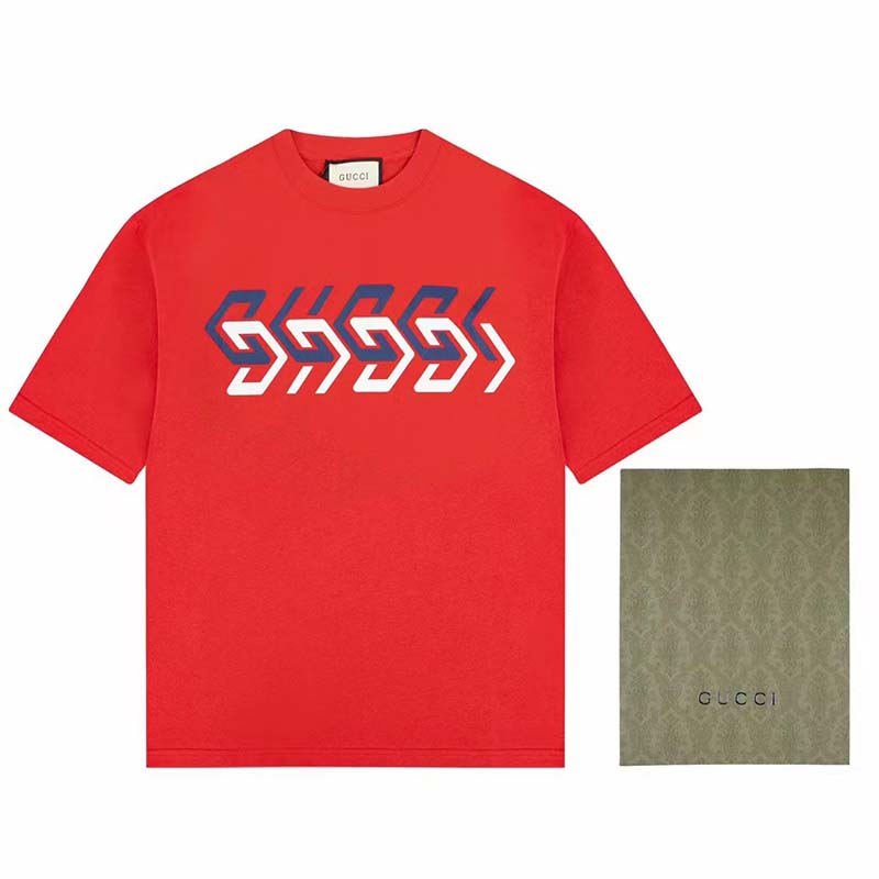 G*u*i gg men cotton jersey t-shirt red G*u*i mirror print crewneck oversize fit