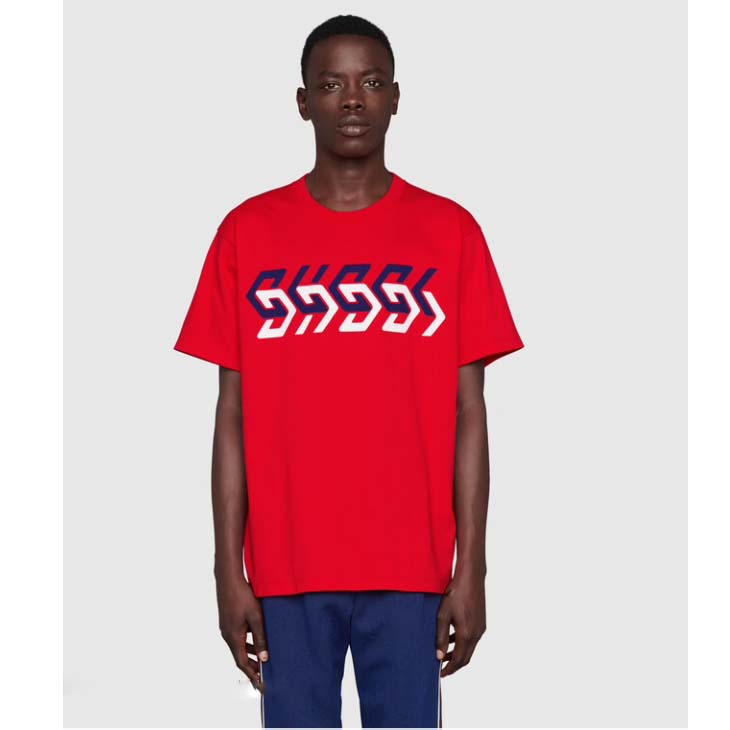 G*u*i gg men cotton jersey t-shirt red G*u*i mirror print crewneck oversize fit