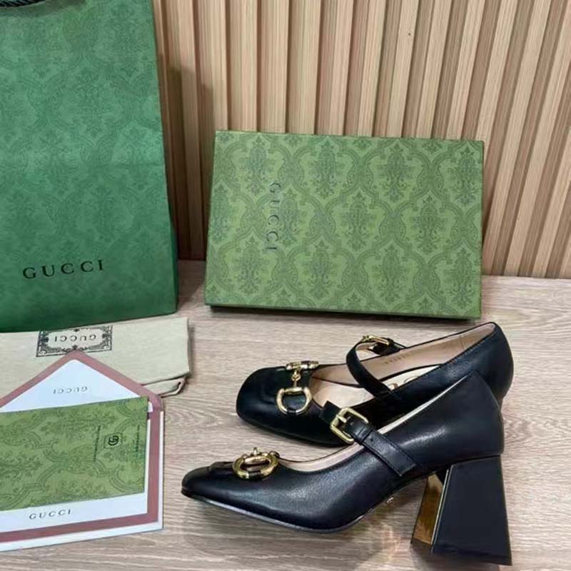 G*u*i gg women’s mid-heel pump with horsebit black leather