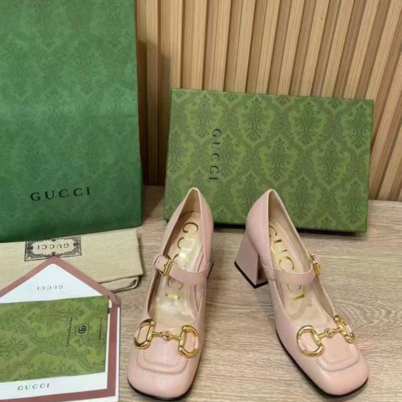 G*u*i gg women’s mid-heel pump with horsebit light pink leather