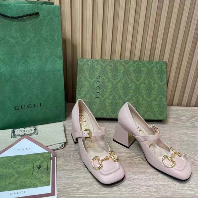 G*u*i gg women’s mid-heel pump with horsebit light pink leather