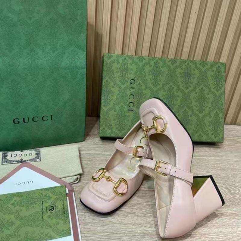 G*u*i gg women’s mid-heel pump with horsebit light pink leather