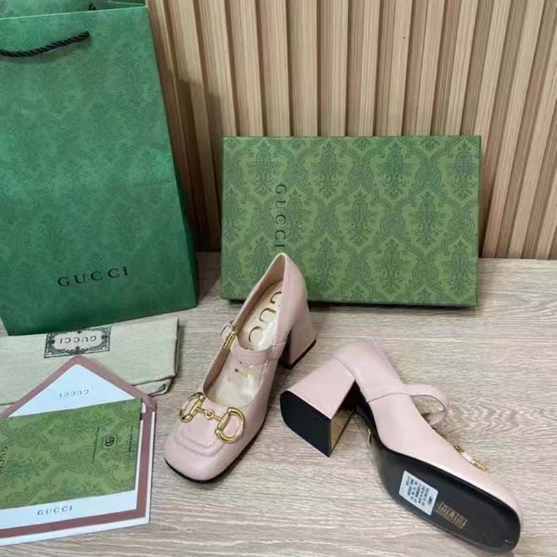 G*u*i gg women’s mid-heel pump with horsebit light pink leather