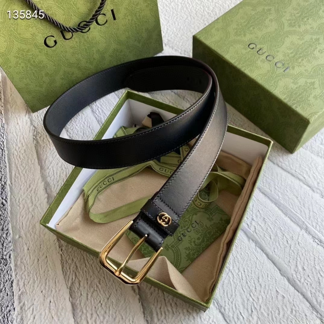 G*u*i unisex gg belt with square buckle and interlocking g 3.6 cm width