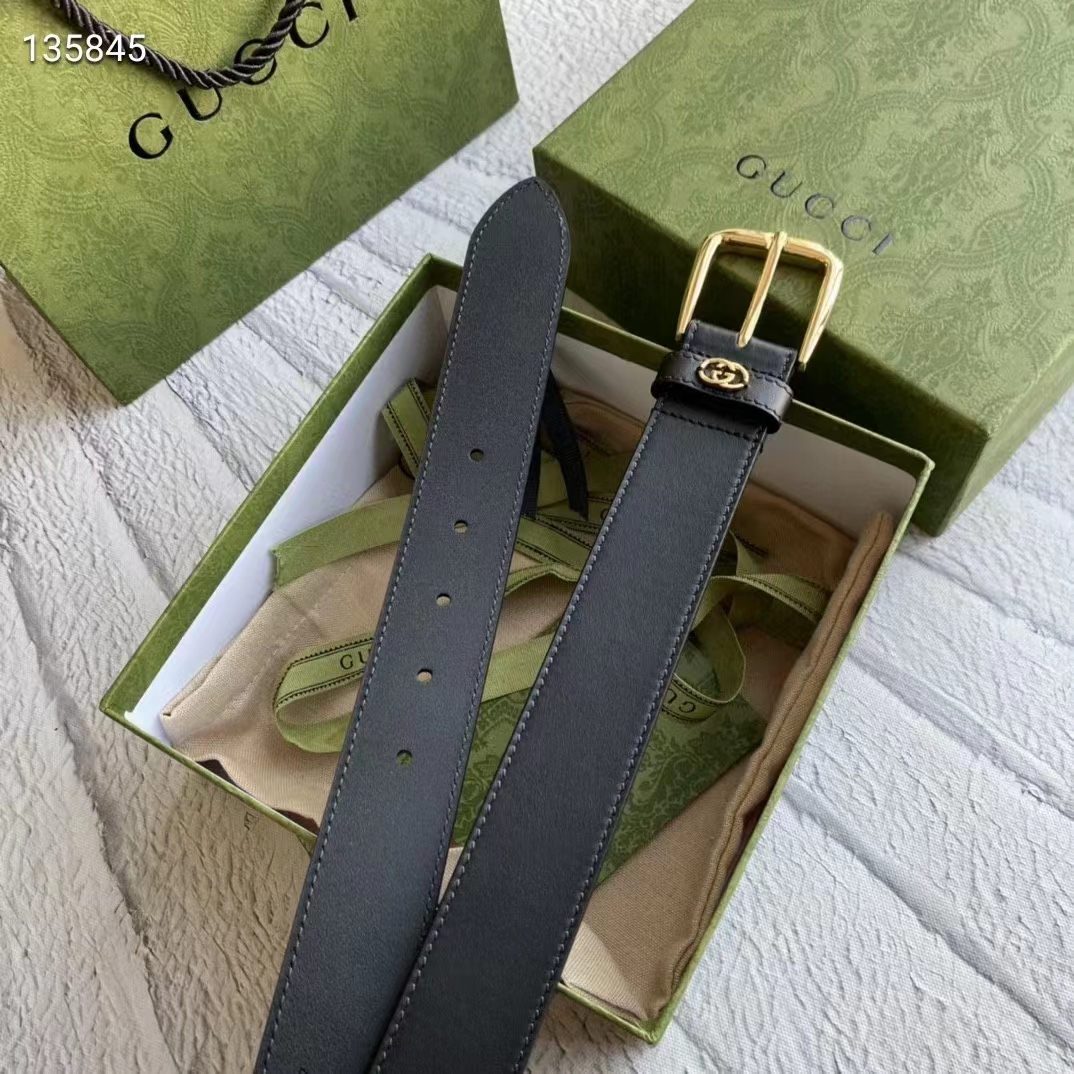 G*u*i unisex gg belt with square buckle and interlocking g 3.6 cm width